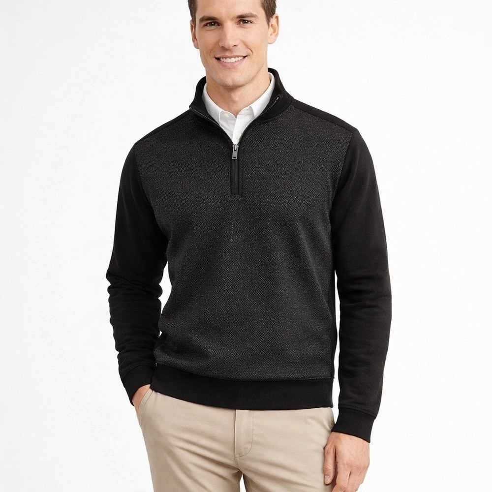 Ted Baker Quarter Zip Pullover Black Mens Medium‎ Textured Golf Preppy